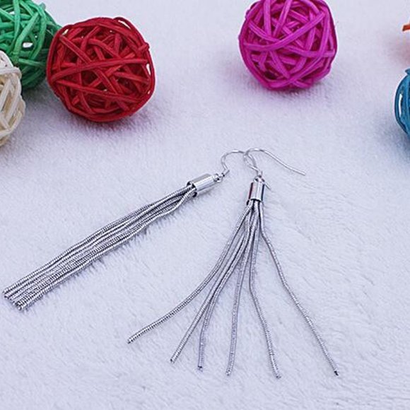 NEW 925 Sterling Silver Tassel Chain Drop Earrings - Picture 8 of 11